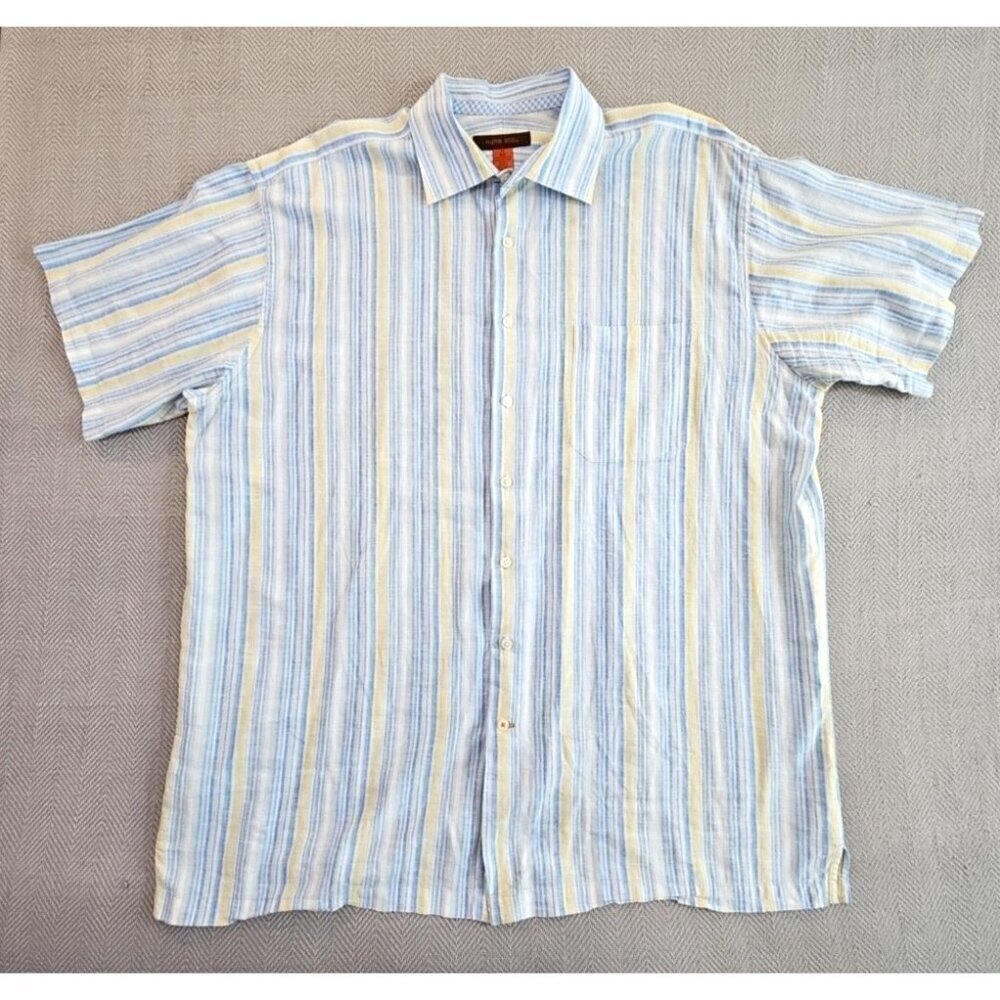 Nyne New You New Energy Shirt Men's 1X Big Short Sleeve Blue Yellow Stripe‎